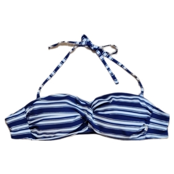 La Vie en Rose Aqua blue/white/gold‎ striped halter bikini top size Medium - Picture 1 of 9
